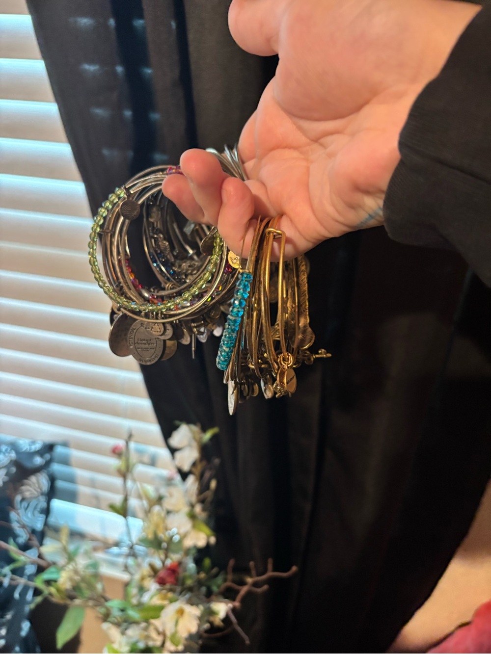 Alex and Ani Mixed Gold and Turquoise Beaded Bangle Set